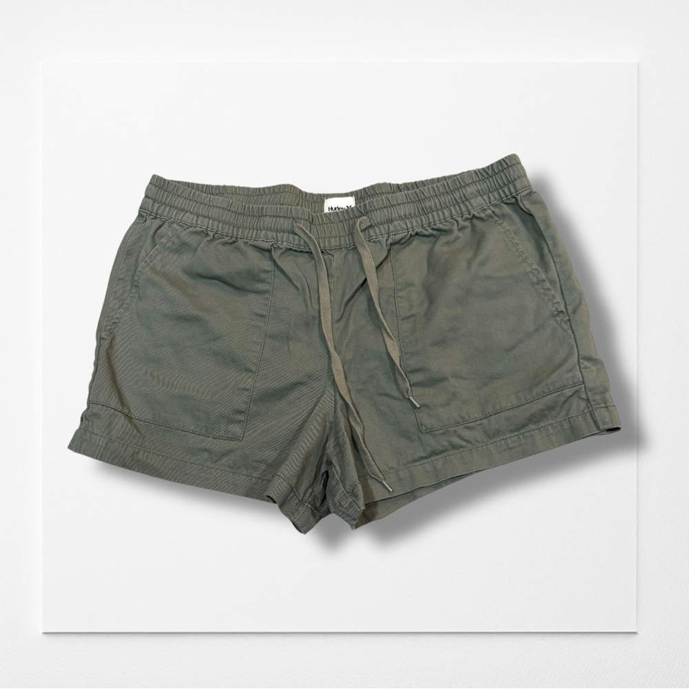 HURLEY Olive Green, Drawstring Shorts with Pockets, Size Large